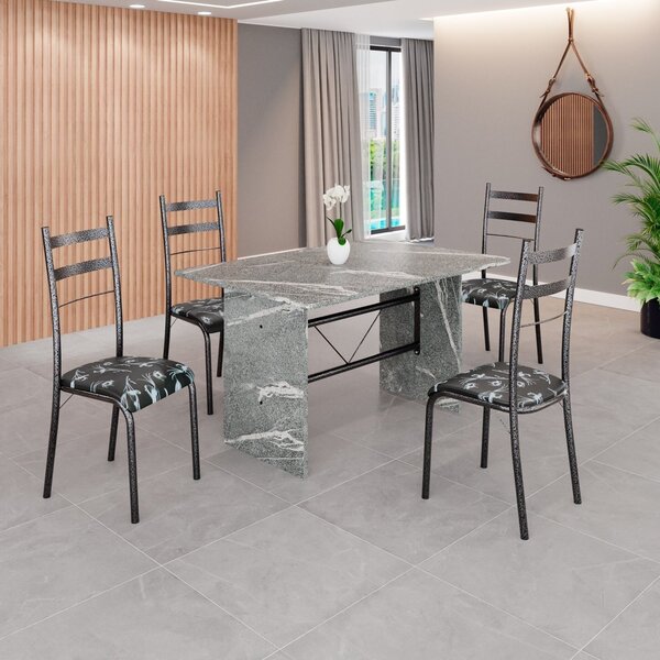 Conjunto Sala De Jantar Mesa Retangular 120x75cm Tampo Granit