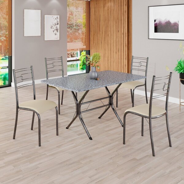 Conjunto Sala De Jantar Mesa Retangular 120x75cm Tampo Granit