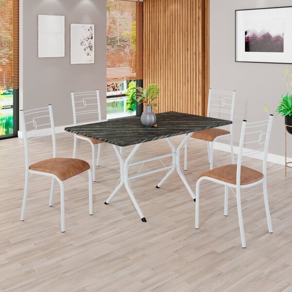 Conjunto Sala De Jantar Mesa Retangular 120x75cm Tampo Pedra