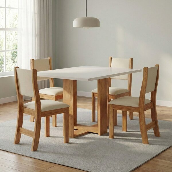 Conjunto Sala De Jantar Mesa Retangular 120x80cm 4 Cadeiras E