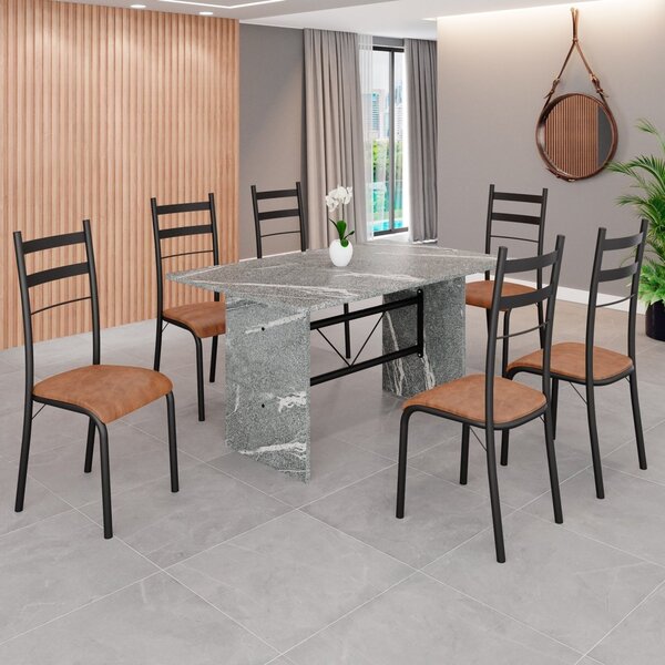 Conjunto Sala De Jantar Mesa Retangular 140x75cm Tampo Granit