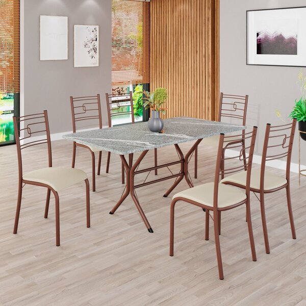 Conjunto Sala De Jantar Mesa Retangular 140x75cm Tampo Granit