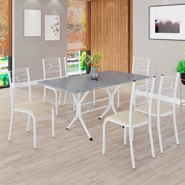 Conjunto Sala De Jantar Mesa Retangular 140x75cm Tampo Granit