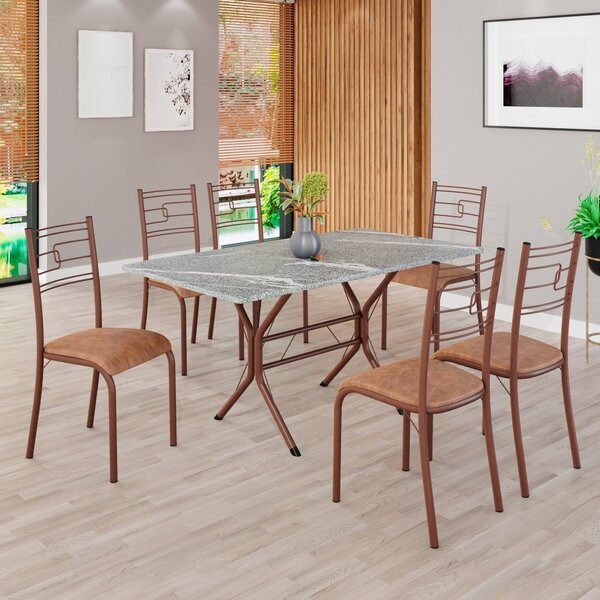 Conjunto Sala De Jantar Mesa Retangular 140x75cm Tampo Granit