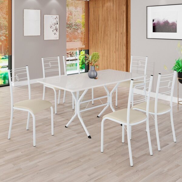 Conjunto Sala De Jantar Mesa Retangular 140x75cm Tampo Madeir