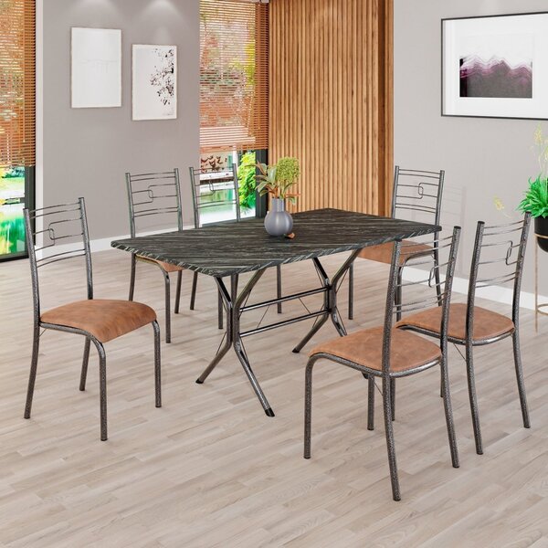 Conjunto Sala De Jantar Mesa Retangular 140x75cm Tampo Madeir