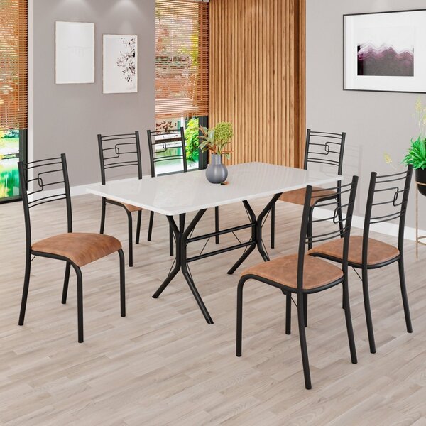 Conjunto Sala De Jantar Mesa Retangular 140x75cm Tampo Madeir