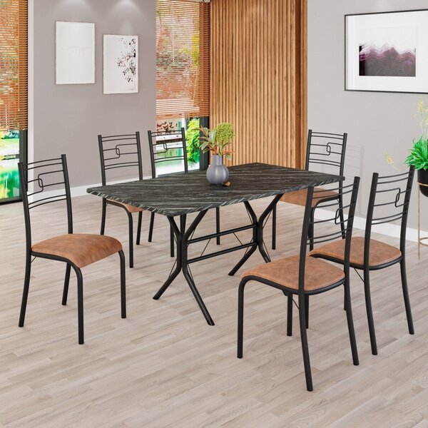 Conjunto Sala De Jantar Mesa Retangular 140x75cm Tampo Madeir