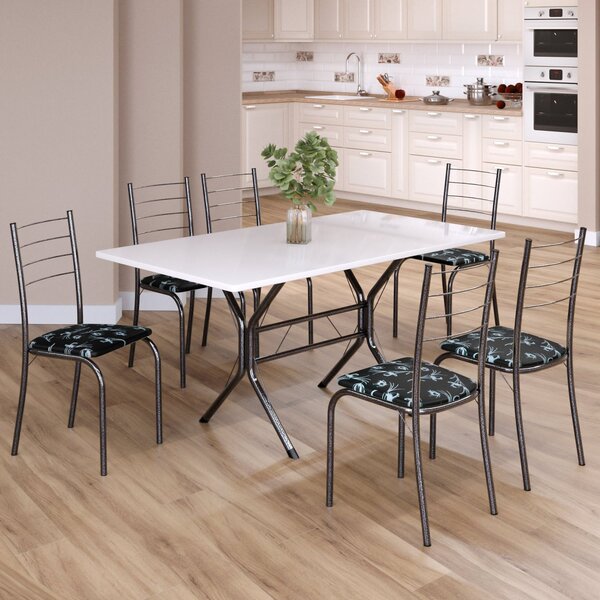 Conjunto Sala De Jantar Mesa Retangular 140x75cm Tampo Madeir