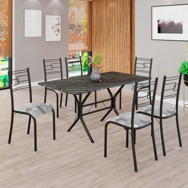 Conjunto Sala De Jantar Mesa Retangular 140x75cm Tampo Pedra