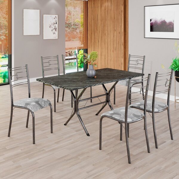 Conjunto Sala De Jantar Mesa Retangular 140x75cm Tampo Pedra