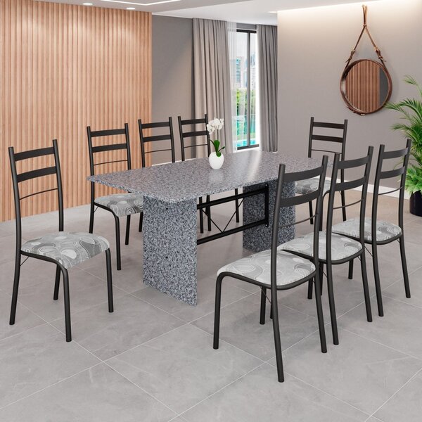 Conjunto Sala De Jantar Mesa Retangular 180x75cm Tampo Granit