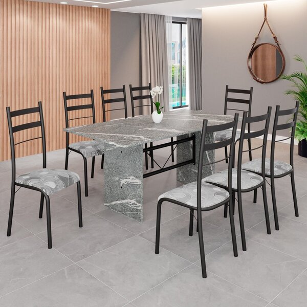 Conjunto Sala De Jantar Mesa Retangular 180x75cm Tampo Granit