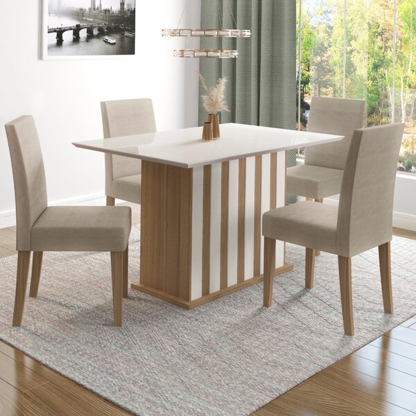 Conjunto Sala De Jantar Mesa Retangular Amalia Com Vidro 136c