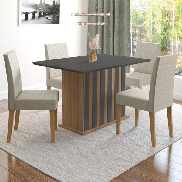 Conjunto Sala De Jantar Mesa Retangular Amalia Com Vidro 136c