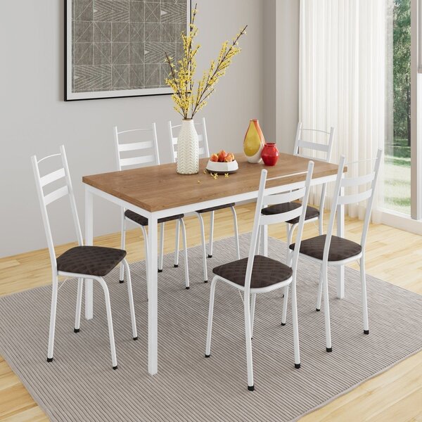 Conjunto Sala De Jantar Mesa Retangular Tampo Bp Com 6 Cadeir