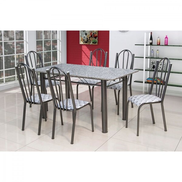 Conjunto Sala De Jantar Mesa Retangular Tampo De Granito Com