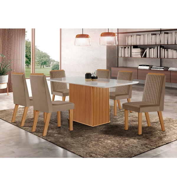 Conjunto Sala De Jantar Mesa Riviera Com Tampo De Vidro 180cm