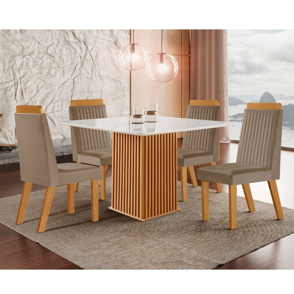 Conjunto Sala De Jantar Mesa Riviera Com Tampo De Vidro 90cm