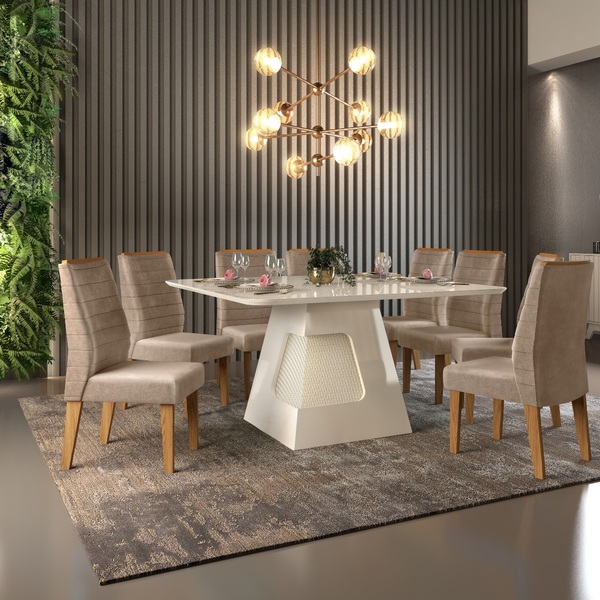 Conjunto Sala De Jantar Mesa Roma E 8 Cadeiras Kiev Dj Móveis