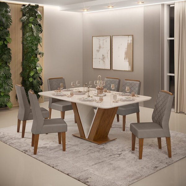 Conjunto Sala De Jantar Mesa Rute 160x90cm Tampo Vidro/mdf Co