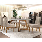 Conjunto Sala De Jantar Mesa Safira Tampo Mdf Vidro 6 Cadeira