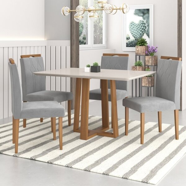 Conjunto Sala De Jantar Mesa Salvador Tampo Vidro/mdf Com 4 C