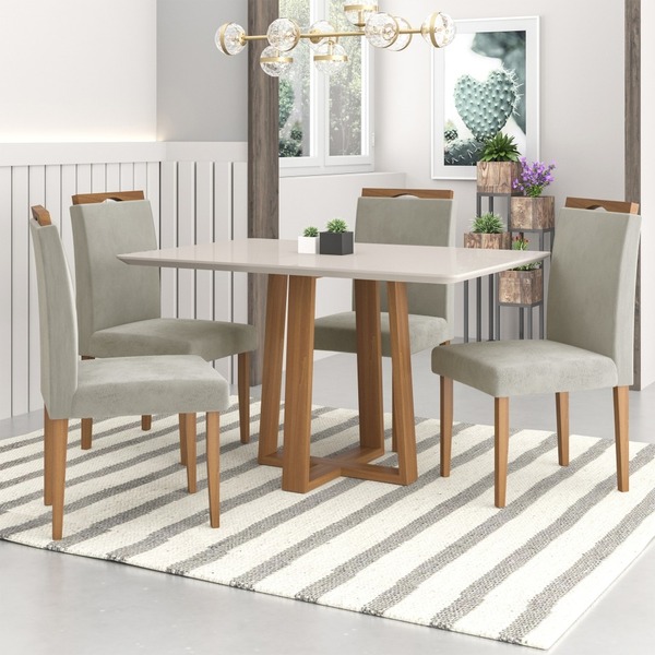 Conjunto Sala De Jantar Mesa Salvador Tampo Vidro/mdf Com 4 C