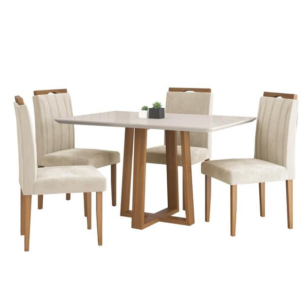 Conjunto Sala De Jantar Mesa Salvador Tampo Vidro/mdf Com 4 C