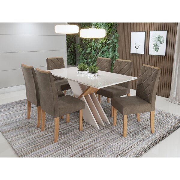 Conjunto Sala De Jantar Mesa Sarah 160cm Com 6 Cadeiras Elega
