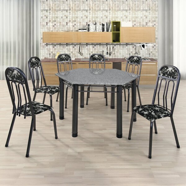 Conjunto Sala De Jantar Mesa Sextavada Paris Preto/ Prata/ Gr