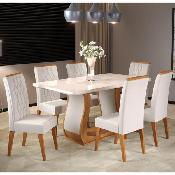 Conjunto Sala De Jantar Mesa Shakira 6 Cadeiras Cristal Viero