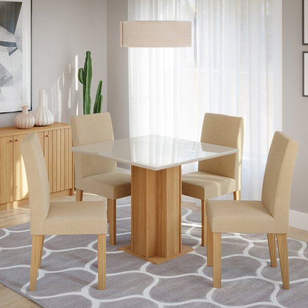 Conjunto Sala De Jantar Mesa Sophia 95x95cm Tampo Vidro/mdf C