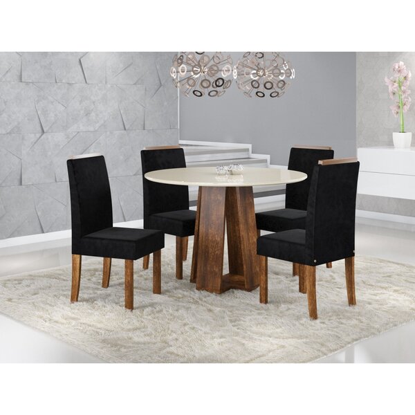 Conjunto Sala De Jantar Mesa Styllo Redonda 100cm Com 4 Cadei