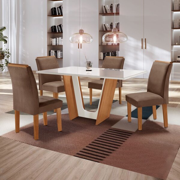 Conjunto Sala De Jantar Mesa Tampo Dakota Plus Vidro 120x80cm