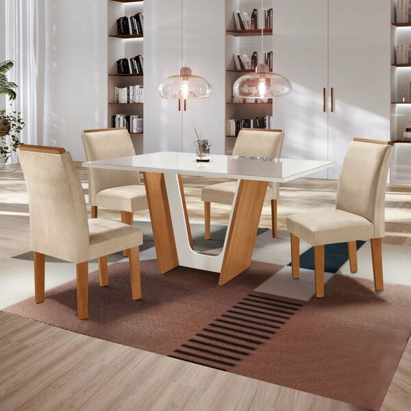 Conjunto Sala De Jantar Mesa Tampo Dakota Plus Vidro 120x80cm