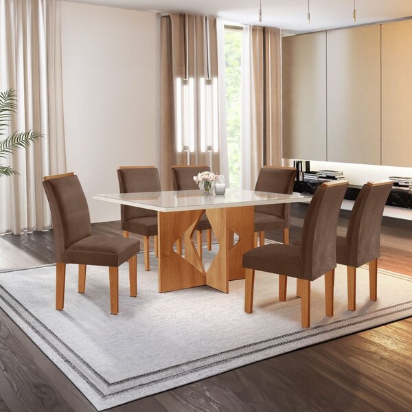 Conjunto Sala De Jantar Mesa Tampo Dakota Plus Vidro 160x80cm