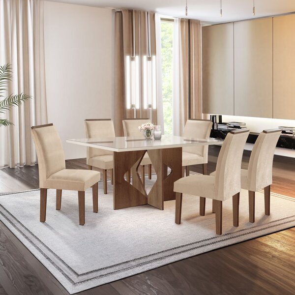 Conjunto Sala De Jantar Mesa Tampo Dakota Plus Vidro 160x80cm