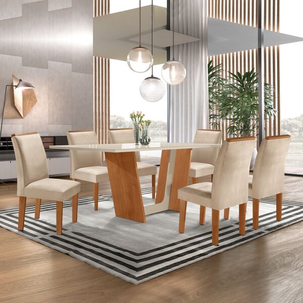 Conjunto Sala De Jantar Mesa Tampo Dakota Plus Vidro 160x80cm