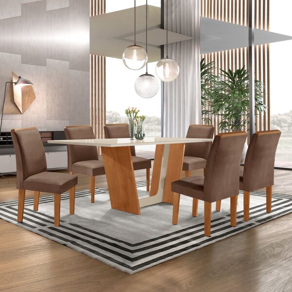 Conjunto Sala De Jantar Mesa Tampo Dakota Plus Vidro 160x80cm