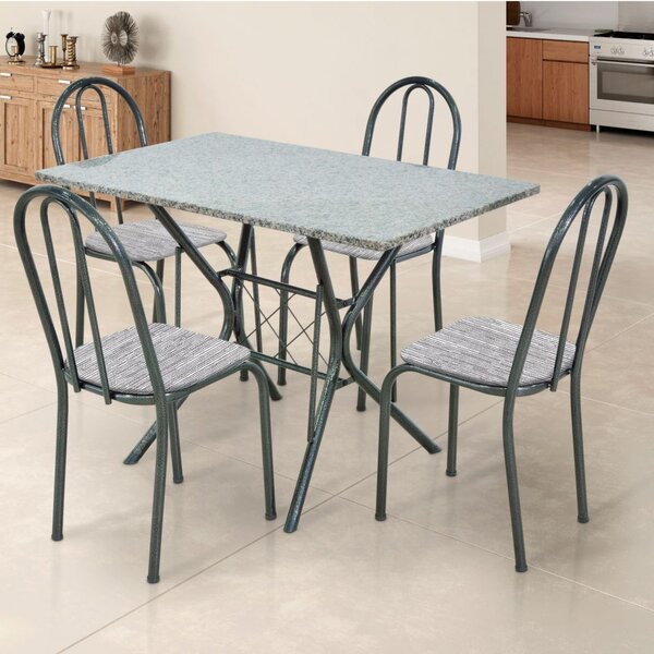 Conjunto Sala De Jantar Mesa Tampo De Granito Retangular Com