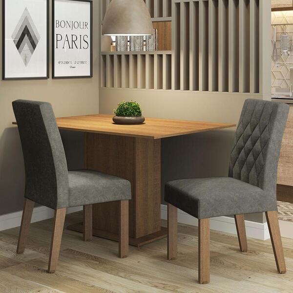 Conjunto Sala De Jantar Mesa Tampo De Madeira 2 Cadeiras Rust