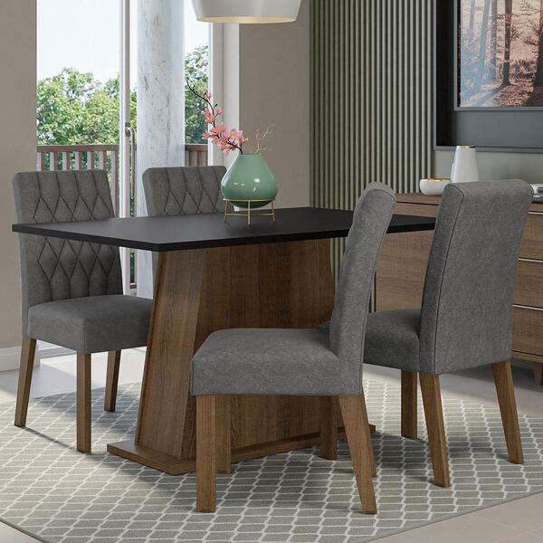 Conjunto Sala De Jantar Mesa Tampo De Madeira 4 Cadeiras Rust