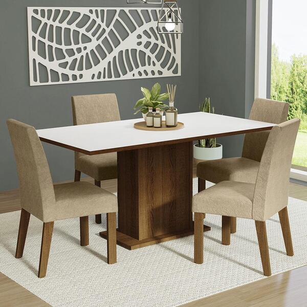 Conjunto Sala De Jantar Mesa Tampo De Madeira 4 Cadeiras Rust