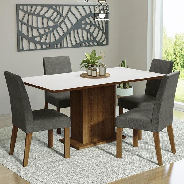 Conjunto Sala De Jantar Mesa Tampo De Madeira 4 Cadeiras Rust