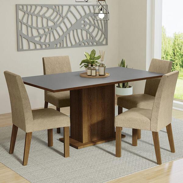 Conjunto Sala De Jantar Mesa Tampo De Madeira 4 Cadeiras Rust