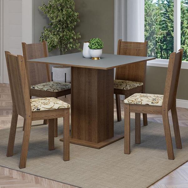 Conjunto Sala De Jantar Mesa Tampo De Madeira 4 Cadeiras Rust