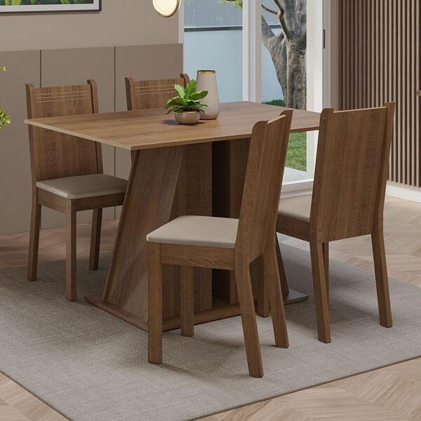 Conjunto Sala De Jantar Mesa Tampo De Madeira 4 Cadeiras Rust