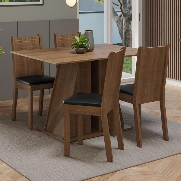 Conjunto Sala De Jantar Mesa Tampo De Madeira 4 Cadeiras Rust