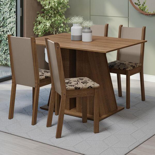 Conjunto Sala De Jantar Mesa Tampo De Madeira 4 Cadeiras Rust